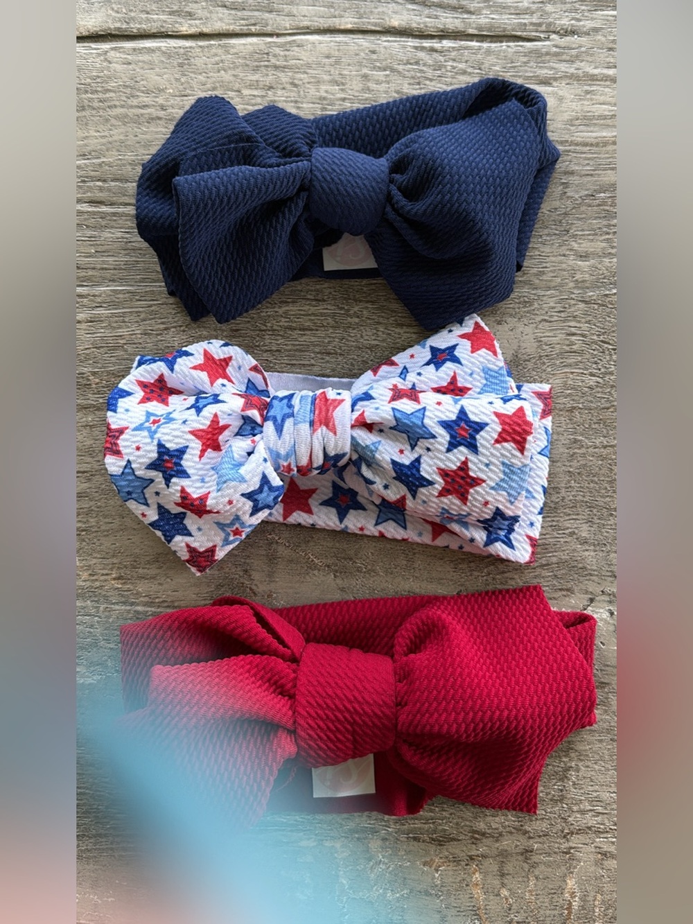 Kids Navy, Patriotic Star & Red Bow Headband Set - Comfortable Soft Fabric